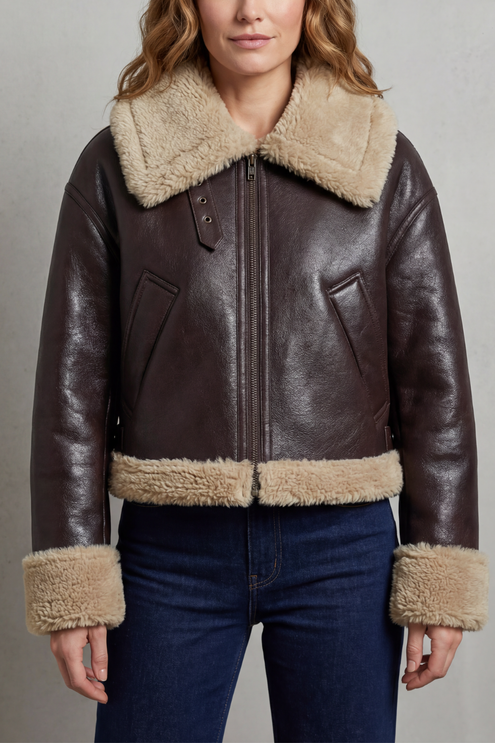 Irene – Käännettävä shearling-biker-takki