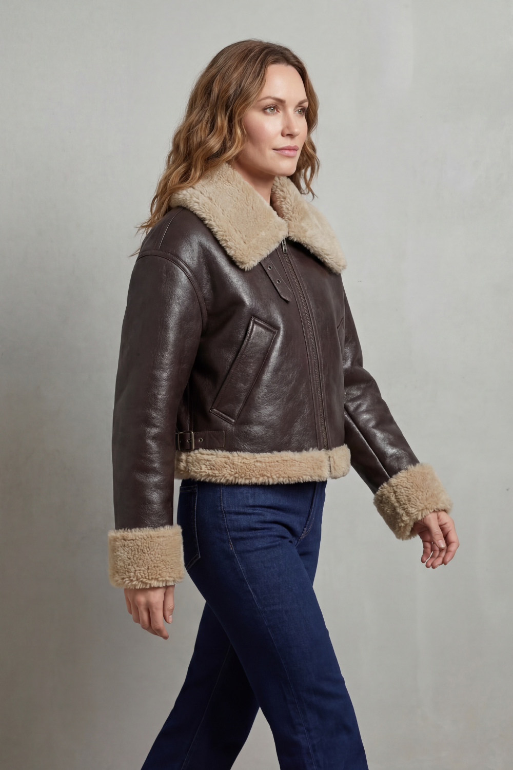 Irene – Käännettävä shearling-biker-takki
