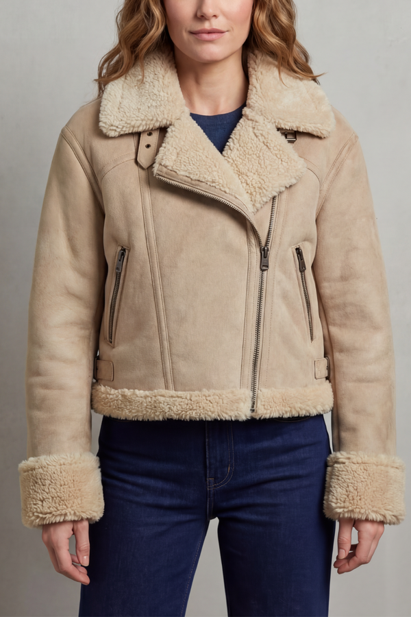 Irene – Käännettävä shearling-biker-takki