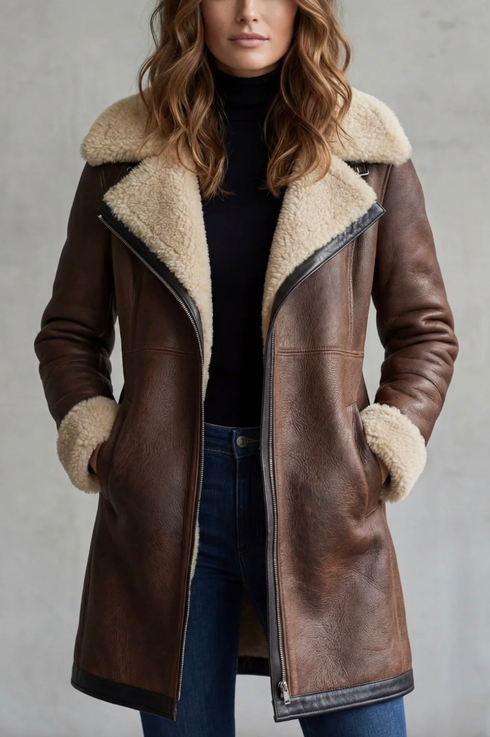 Amalia – Tekonahkatakki shearling-vuorella