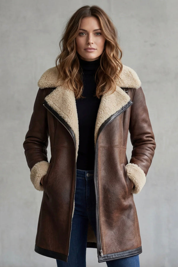 Amalia – Tekonahkatakki shearling-vuorella